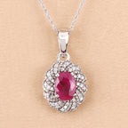 0.95 Carat Genuine Ruby and White Diamond 10K White Gold Pendant