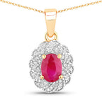 0.95 Carat Genuine Ruby and White Diamond 10K Yellow Gold Pendant