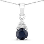 0.88 Carat Genuine Blue Sapphire and White Diamond 10K White Gold Pendant