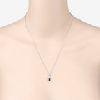 0.88 Carat Genuine Blue Sapphire and White Diamond 10K White Gold Pendant