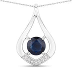 1.24 Carat Genuine Blue Sapphire and White Diamond 10K White Gold Pendant