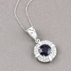 1.71 Carat Genuine Blue Sapphire and White Diamond 10K White Gold Pendant
