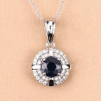 1.71 Carat Genuine Blue Sapphire and White Diamond 10K White Gold Pendant