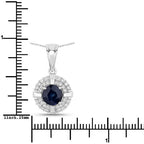 1.71 Carat Genuine Blue Sapphire and White Diamond 10K White Gold Pendant