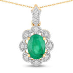 0.79 Carat Genuine Zambian Emerald and White Diamond 10K Yellow Gold Pendant