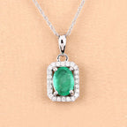 0.83 Carat Genuine Zambian Emerald and White Diamond 10K White Gold Pendant