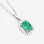 0.83 Carat Genuine Zambian Emerald and White Diamond 10K White Gold Pendant