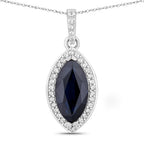 2.27 Carat Genuine Blue Sapphire and White Diamond 10K White Gold Pendant