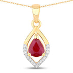0.69 Carat Genuine Ruby and White Diamond 14K Yellow Gold Pendant