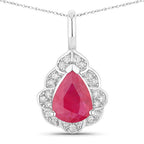 1.29 Carat Genuine Ruby and White Diamond 14K White Gold Pendant