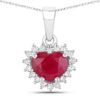 1.48 Carat Genuine Ruby and White Diamond 14K White Gold Pendant