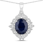 6.44 Carat Genuine Blue Sapphire and White Diamond 14K White Gold Pendant