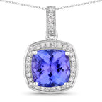 2.97 Carat Genuine Tanzanite and White Diamond 14K White Gold Pendant