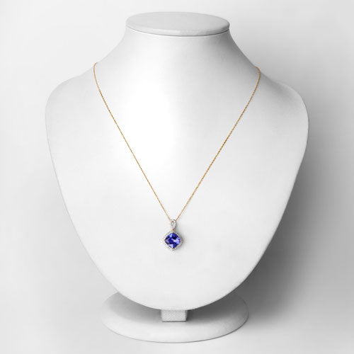 2.54 Carat Genuine Tanzanite and White Diamond 14K Yellow Gold Pendant