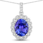 2.93 Carat Genuine Tanzanite and White Diamond 14K White Gold Pendant