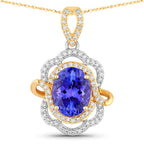 4.61 Carat Genuine Tanzanite and White Diamond 14K White Gold(Two-Tone) Pendant