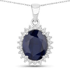 4.63 Carat Genuine Blue Sapphire and White Diamond 14K White Gold Pendant