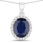 4.63 Carat Genuine Blue Sapphire and White Diamond 14K White Gold Pendant
