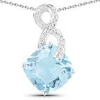 11.95 Carat Genuine Blue Topaz & White Topaz .925 Sterling Silver Pendant