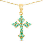 14K Yellow Gold Plated 1.05 Carat Genuine Zambian Emerald .925 Sterling Silver Pendant