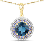 "5.10 Carat Genuine London Blue Topaz, Tanzanite and White Topaz .925 Sterling Silver Pendant