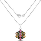 4.34 Carat Genuine Pink Tourmaline, Green Tourmaline & Brown Tourmaline .925 Sterling Silver Pendant