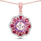 14K Rose Gold Plated 2.30 Carat Genuine Morganite, Rhodolite & Amethyst .925 Sterling Silver Pendant