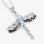 1.86 Carat Genuine Aquamarine and White Zircon .925 Sterling Silver Pendant