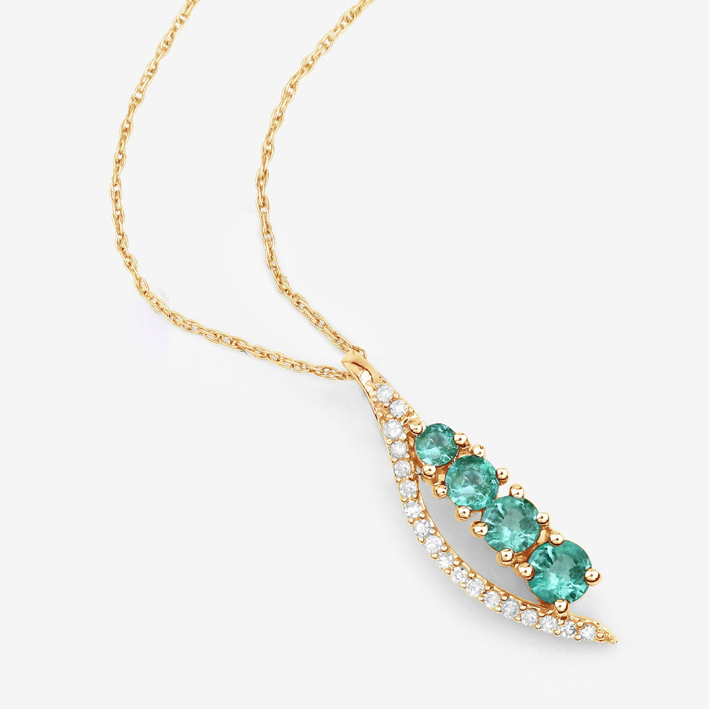 0.34 Carat Genuine Zambian Emerald and White Diamond 14K Yellow Gold Pendant