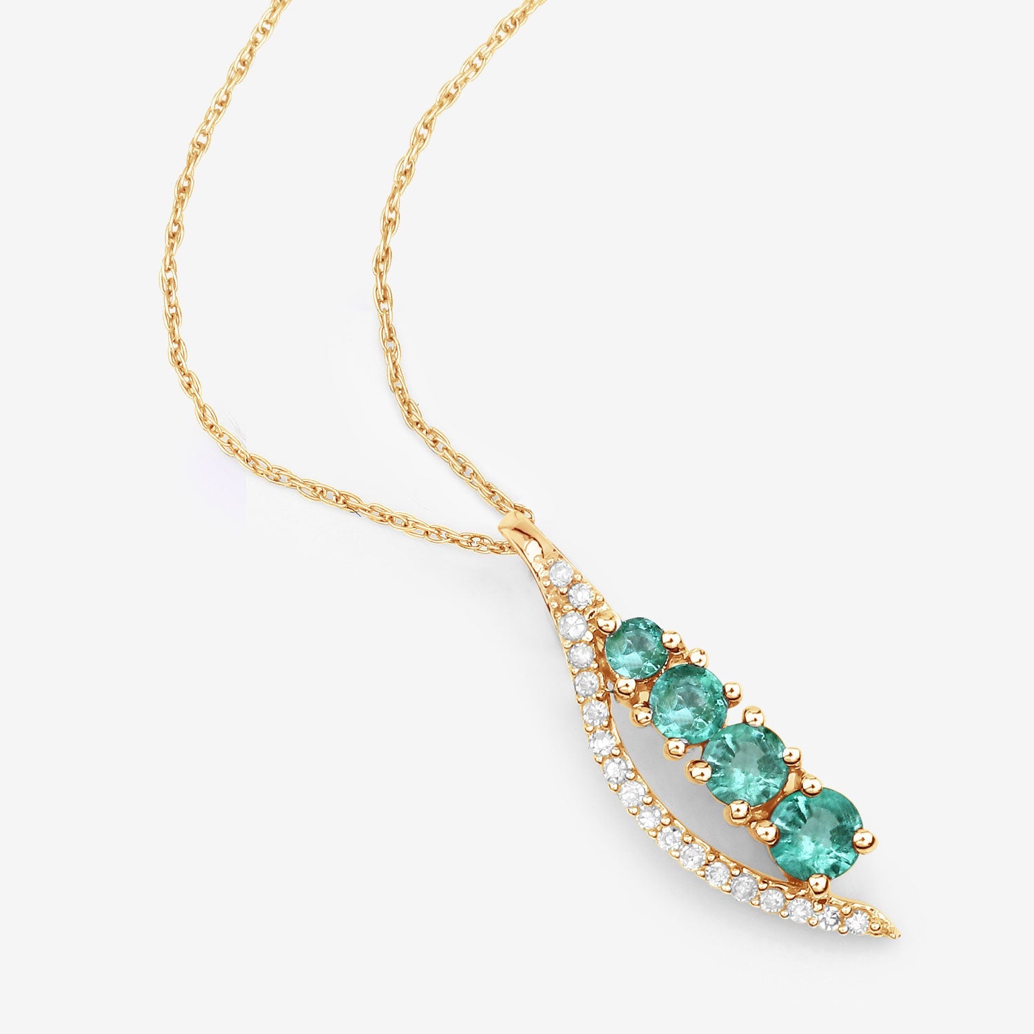 0.34 Carat Genuine Zambian Emerald and White Diamond 14K Yellow Gold Pendant