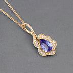 0.40 Carat Genuine Tanzanite and White Diamond 14K Yellow Gold Pendant