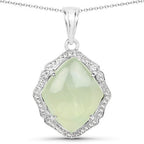 7.49 Carat Genuine Prehnite And White Topaz .925 Sterling Silver Pendant