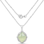 7.49 Carat Genuine Prehnite And White Topaz .925 Sterling Silver Pendant