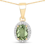 1.27 Carat Genuine Green Tourmaline and White Diamond 14K Yellow Gold Pendant