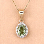 1.27 Carat Genuine Green Tourmaline and White Diamond 14K Yellow Gold Pendant