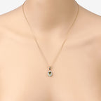 1.27 Carat Genuine Green Tourmaline and White Diamond 14K Yellow Gold Pendant
