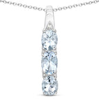 0.95 Carat Genuine Aquamarine and White Diamond .925 Sterling Silver Pendant