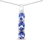 1.11 Carat Genuine Tanzanite and White Diamond .925 Sterling Silver Pendant