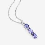 1.11 Carat Genuine Tanzanite and White Diamond .925 Sterling Silver Pendant