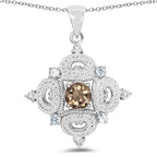 3.00 Carat Genuine Smoky Quartz, Blue Topaz and White Topaz .925 Sterling Silver Pendant