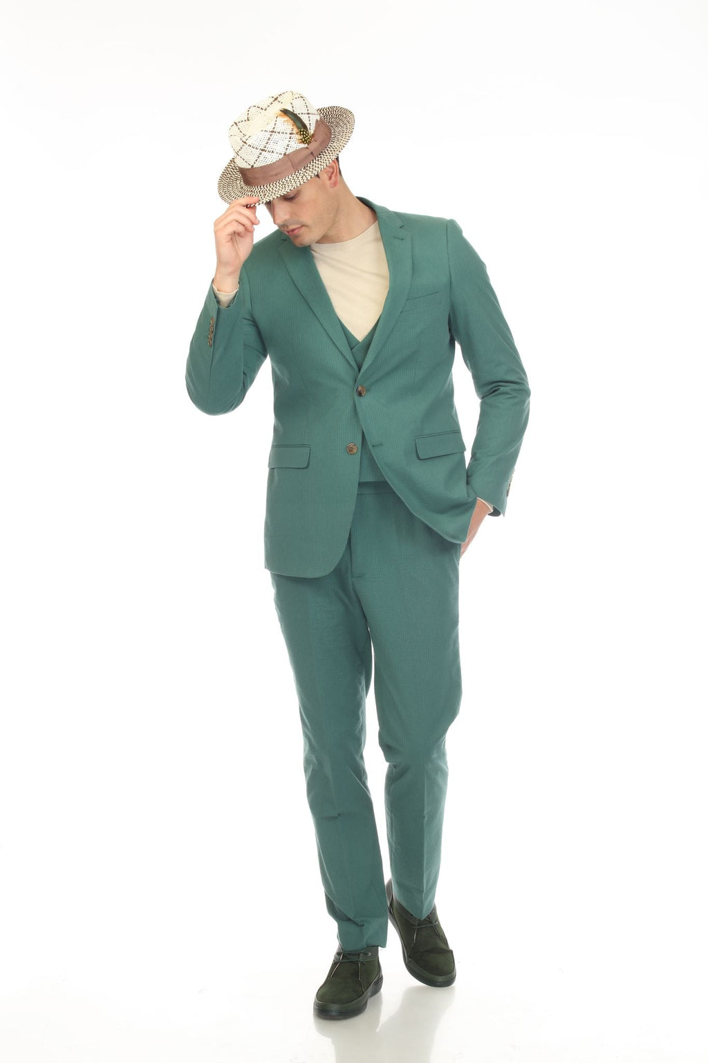 Men's Hunter Green Seersucker Suit – Slim Fit 2-Button