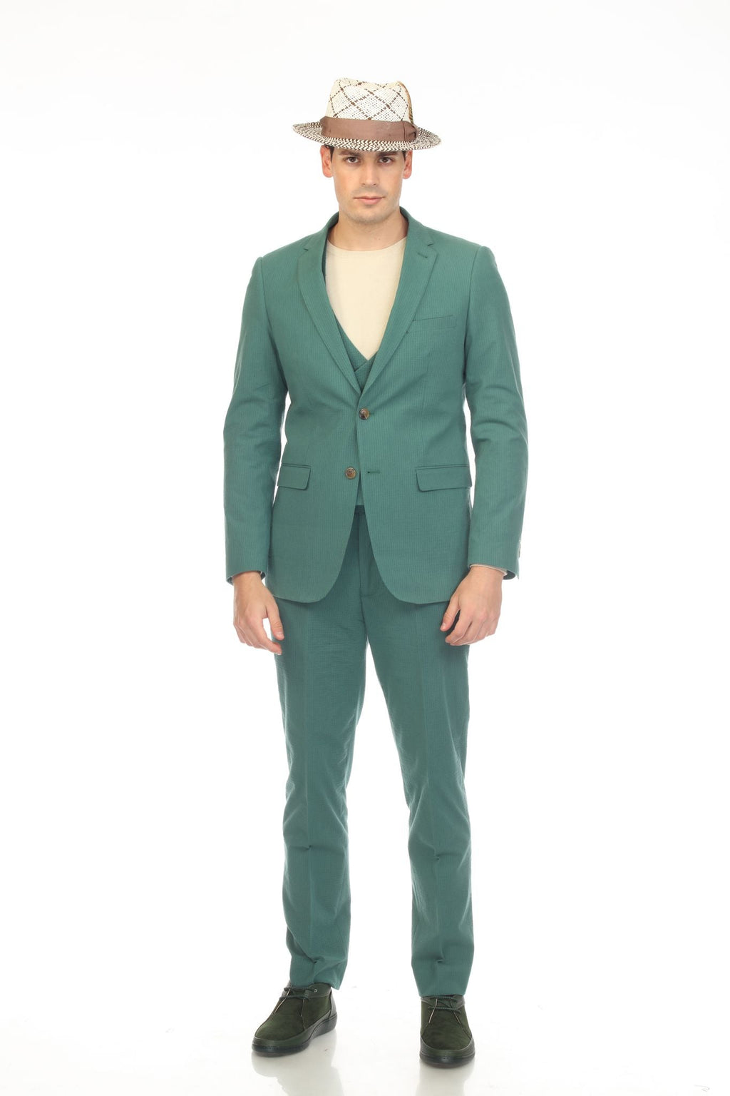 Men's Hunter Green Seersucker Suit – Slim Fit 2-Button
