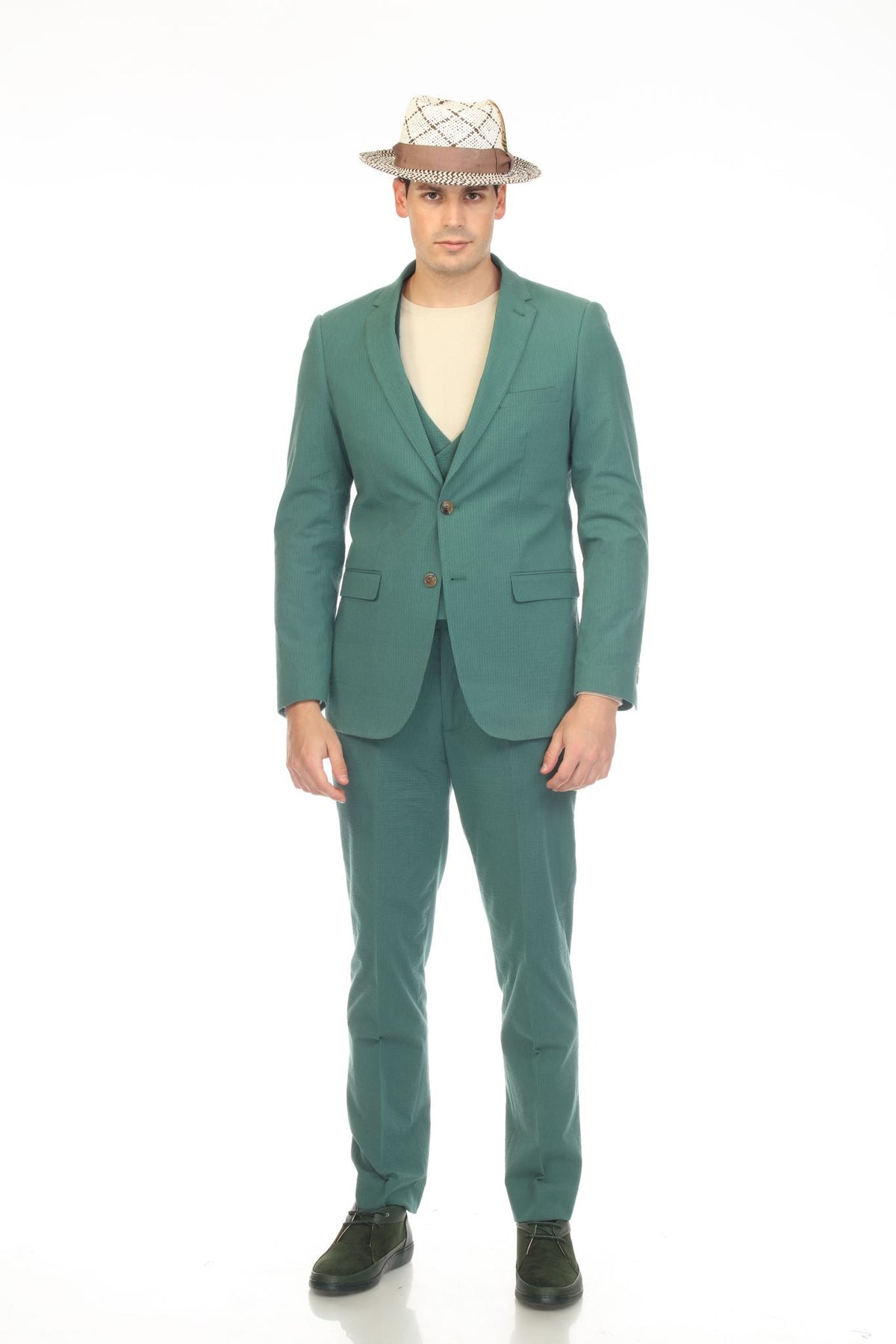 Men's Hunter Green Seersucker Suit – Slim Fit 2-Button