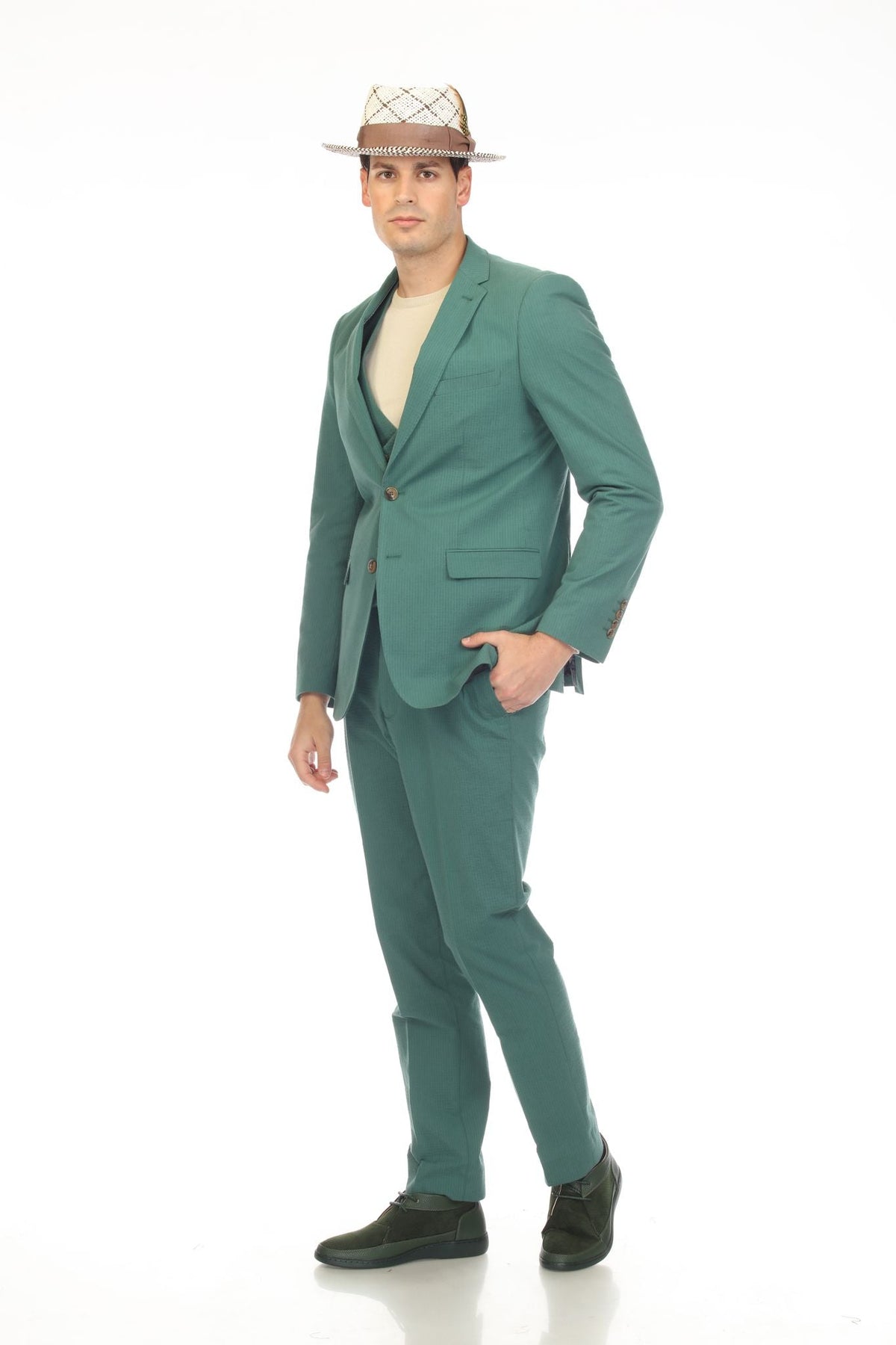 Men's Hunter Green Seersucker Suit – Slim Fit 2-Button
