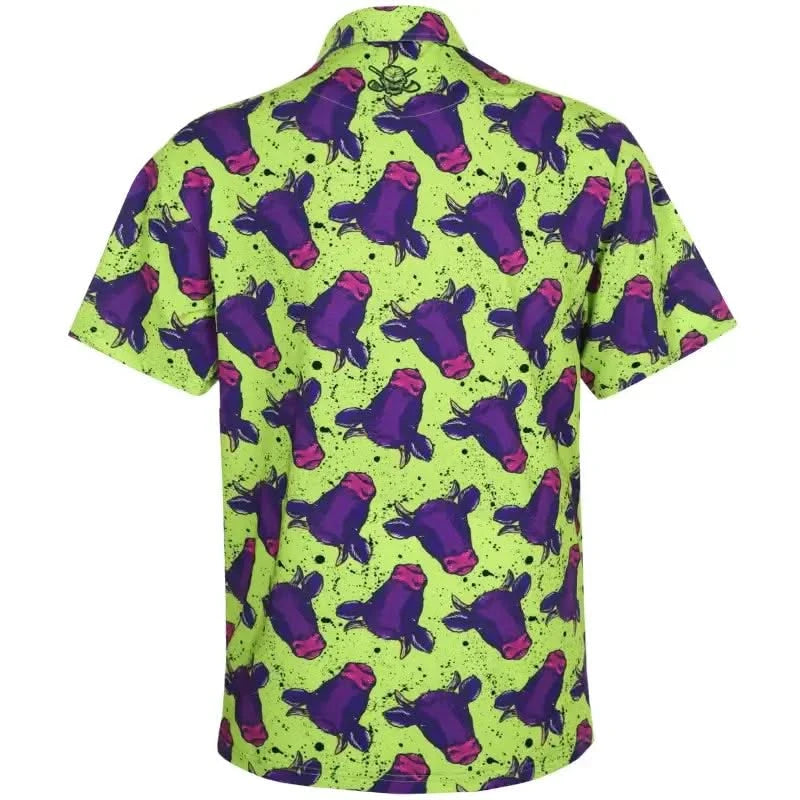 Men's Cool-Stretch Golf Shirt – Yellow/Purple Cow Print