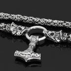 Vikings Mjolnir in Dragon Head Stainless Steel Necklace