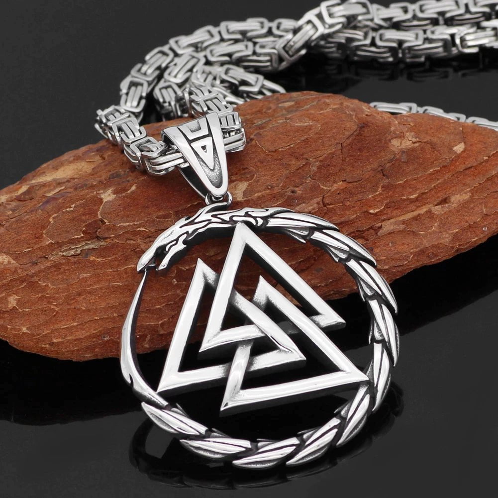 Vikings Dragon Valknut Stainless Steel Necklace