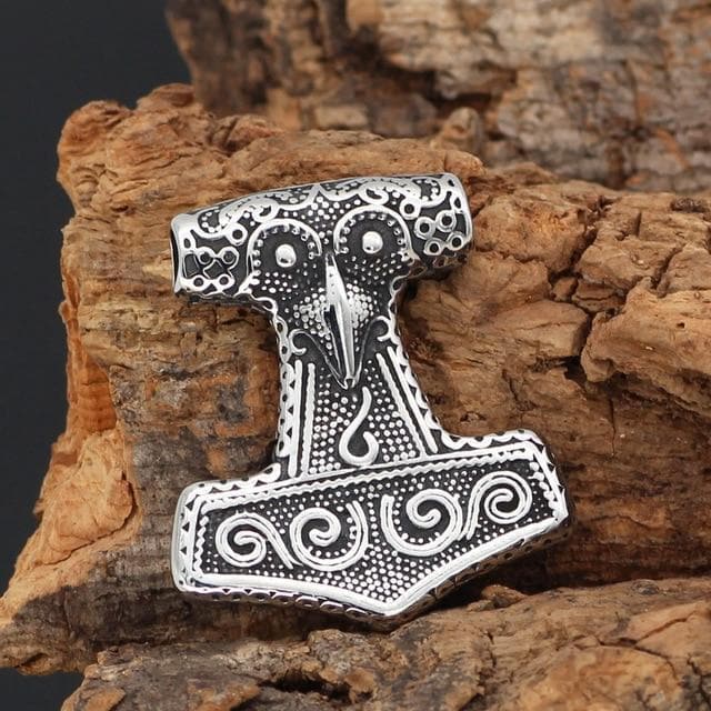Vikings Thor Hammer Raven Knot Amulet Necklace
