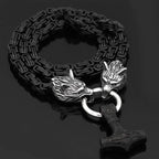 Vikings Wolf Head Mjolnir King Chain Stainless Steel Necklace