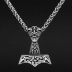 Vikings Raven Thor's Hammer Stainless Steel Necklace